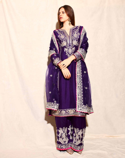 Purple Chinon Sequence Embroidery Salwar Suit Set – 3‑Piece Party & Festive Look (38″ Top + 40″ Pant + 2.2 m Dupatta)