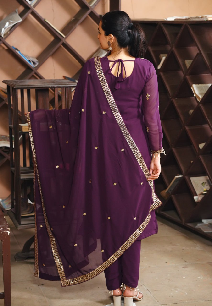 Purple Georgette Anarkali Suit with Sequin Embroidery – Flared Festive Wear