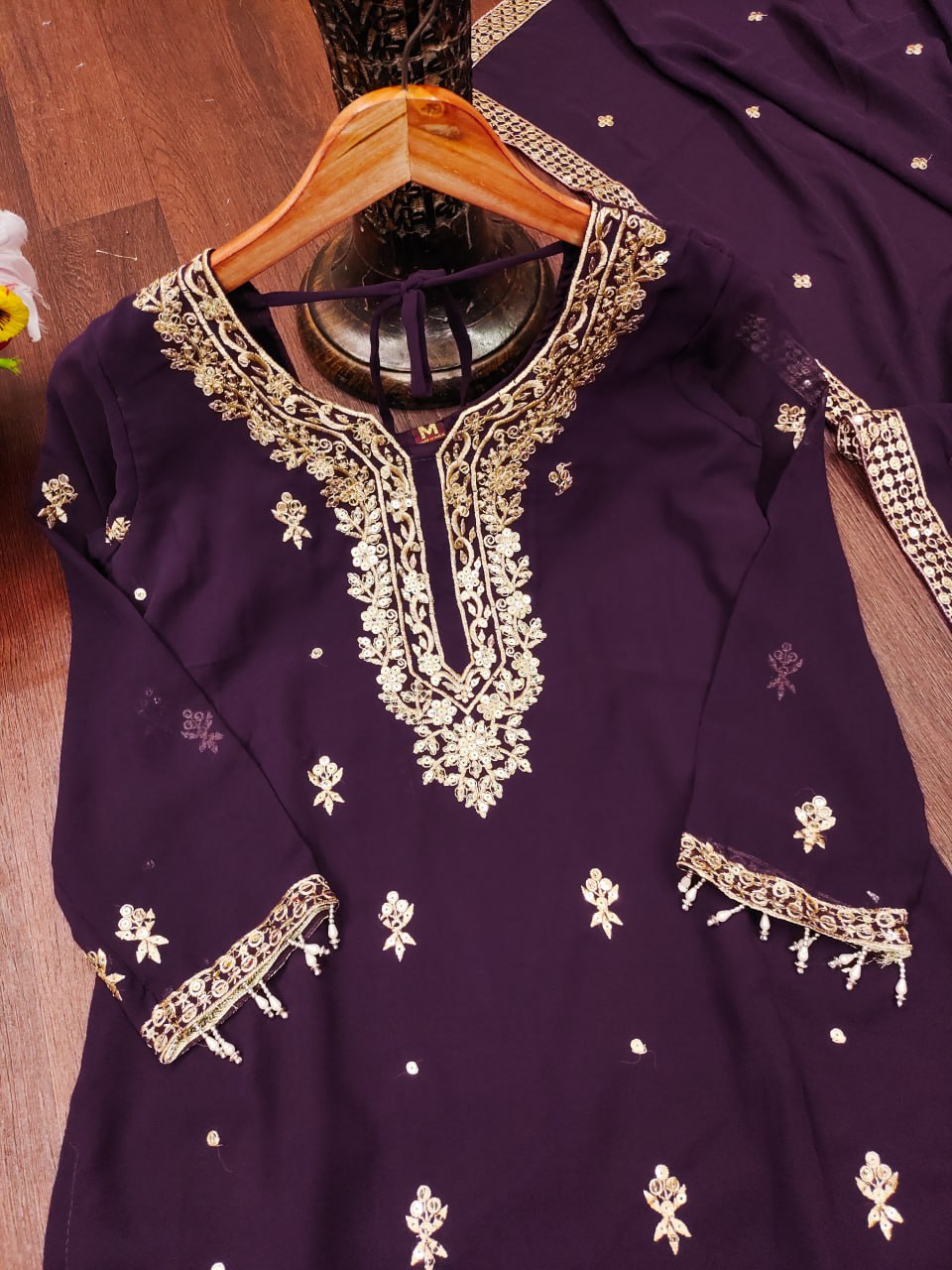 Purple Georgette Anarkali Suit with Sequin Embroidery – Flared Festive Wear