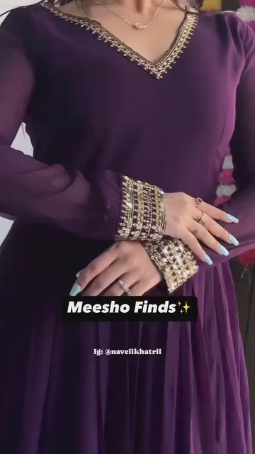 Women embroideried georgette gown with net dupatta