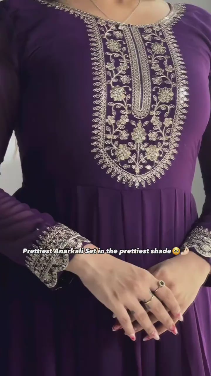 Embrace Elegance: Exquisite Embroidered Georgette Anarkali Gown with Dupatta
